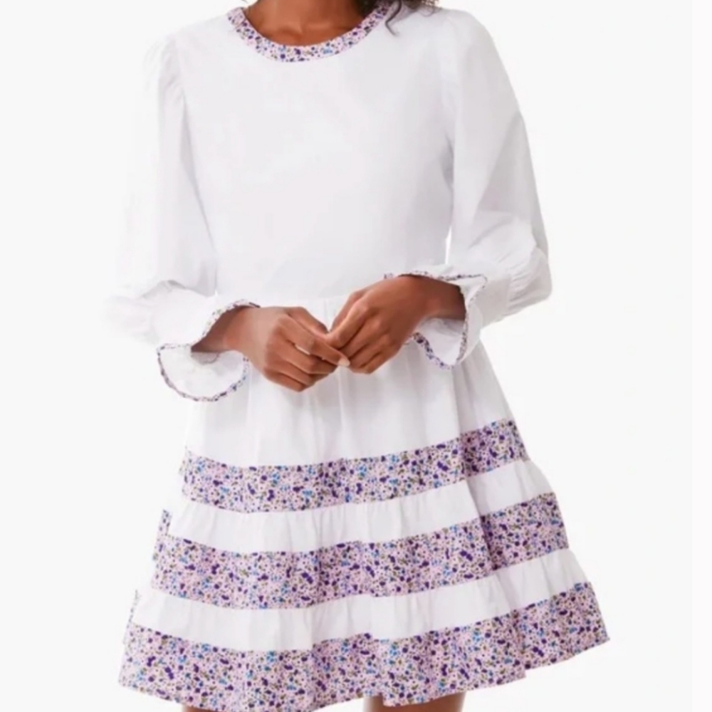 Pomander Place White Dress with Lavender Floral Trim - Picture 2 of 6